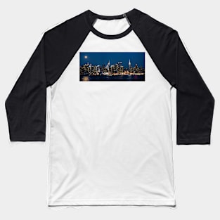 Super Moon Over New York Panorama Baseball T-Shirt